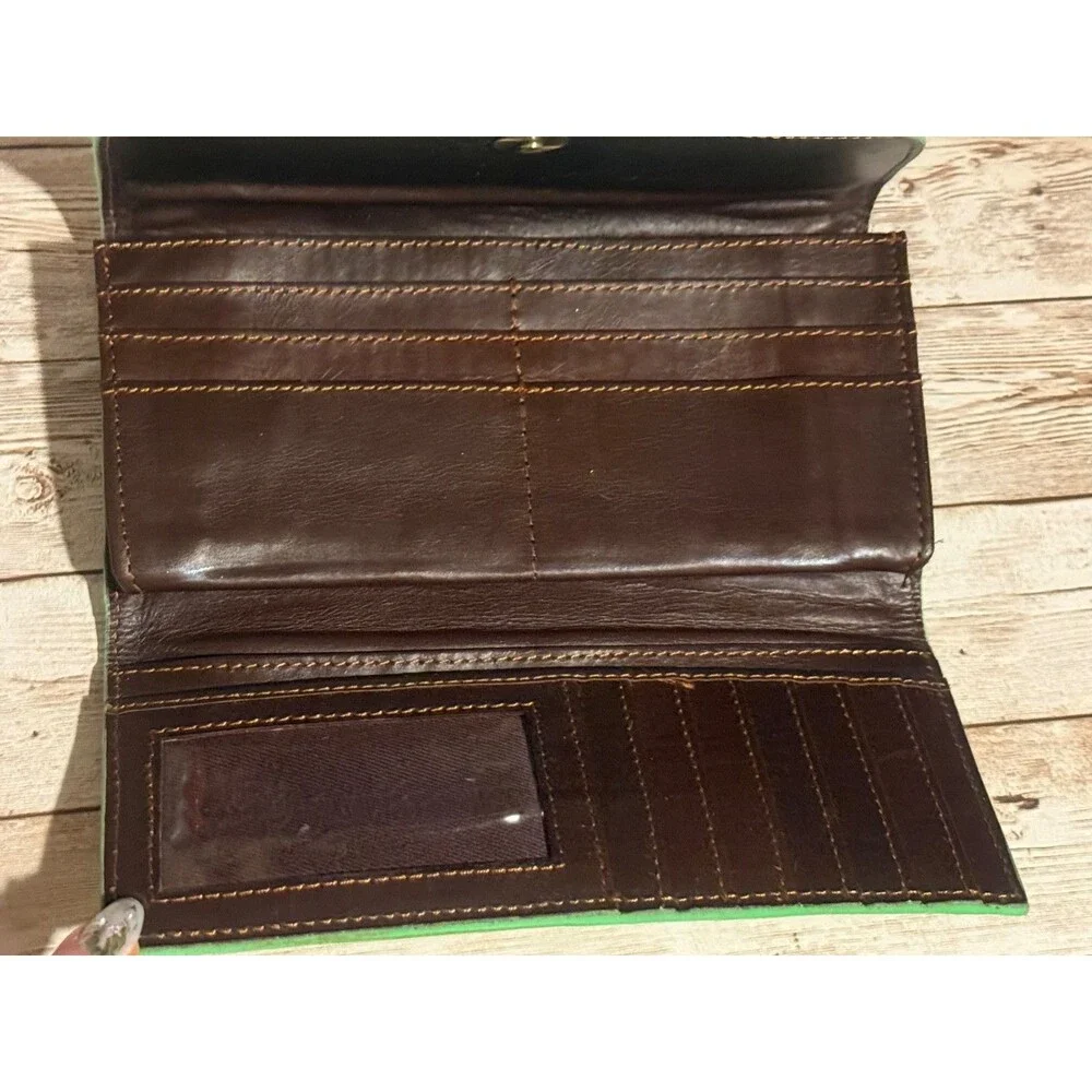 Green Dyed with Cow Hide Leather Gold Splatter Print Wallet  Brand NEW!!